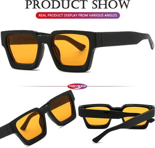Vista 5 de AIEYEZO Gafas de sol cuadradas para mujeres y hombres, gafas de sol cuadradas con montura gruesa, estilo de diseñador simple
