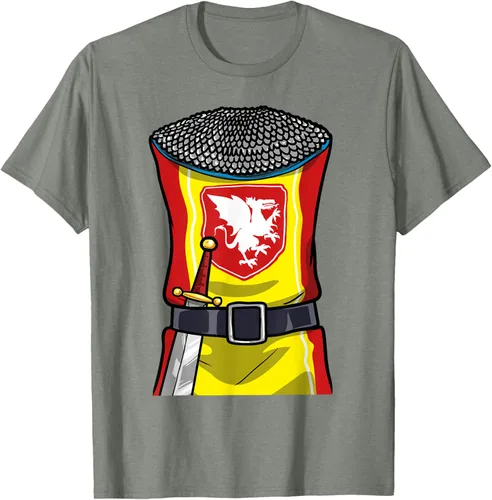Vista 26 de Disfraz medieval de caballero de Halloween, camiseta para niños con espada de armadura, Negro, S