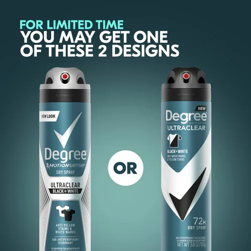 Vista 3 de Degree Desodorante antitranspirante para hombre, espray seco en aerosol negro + blanco, 3 unidades y desodorante antitranspirante ultratransparente