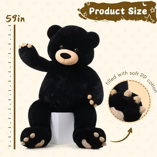 Vista 7 de Tezituor Oso de peluche grande de 59 pulgadas, animal de peluche negro gigante para baby shower, Navidad, día de San Valentín o cumpleaños, oso