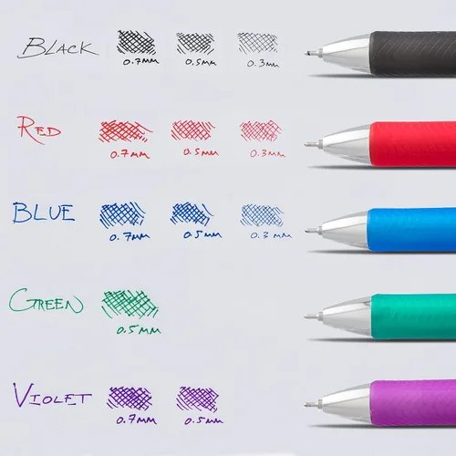 Vista 8 de Pentel EnerGel RTX - Bolígrafo de gel líquido retráctil, punta fina de 0.5 mm, punta de metal, tinta de colores surtidos, paquete de 5