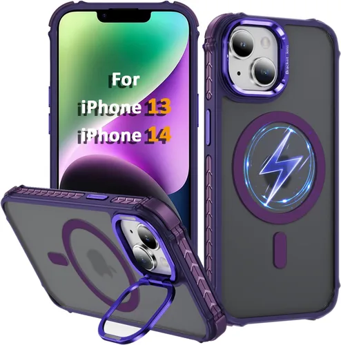 Vista 44 de Funda KETGII para iPhone 13, para iPhone 14, compatible con MagSafe, carga inalámbrica, resistente, a prueba de golpes, pata ajustable, delgada