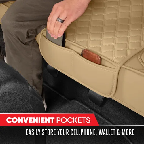 Vista 5 de Motor Trend Funda para Asiento Trasero - Funda de Asiento Trasero de Cuero Sintético Beige con Costuras en Diamante para Coches, Camiones, SUV