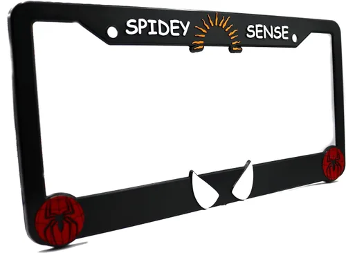 Vista 5 de Spidey Sense Marco de Matrícula 3D Elevado Paquete de 1 Cubierta de Matrícula de Personaje Soporte Universal de Matrícula Negra para Automóvil