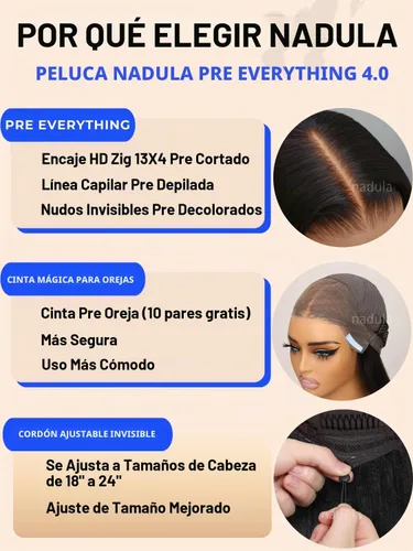 Vista 5 de Nadula - Peluca Yaki de encaje frontal lacio color castaño ombre con cabello humano 13x4 HD, pre arrancada, sin pegamento, con cordón elástico