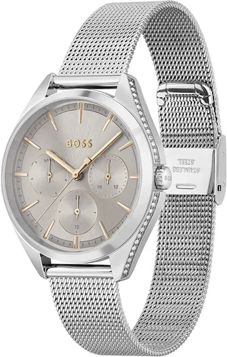 Vista 2 de BOSS Reloj de cuarzo Saya para mujer con correa de acero inoxidable, plata, 16 (Modelo 1502638), plateado, Reloj de cuarzo
