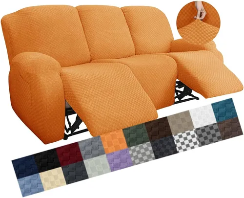 Vista 54 de YEMYHOM Funda elástica de 4 piezas para silla reclinable de jacquard con bolsillo lateral, antideslizante, ajustable, protector de muebles con parte