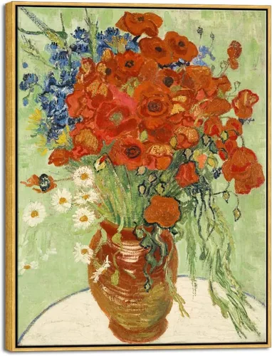 Vista 10 de Wieco Art - Arte enmarcado para pared de "Varios amapolas rojas y margaritas" por Vincent Van Gogh, reproducción de pinturas, lienzos abstractos