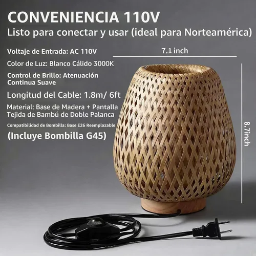 Vista 8 de Lámpara de mesa pequeña de ratán bohemio con pantalla tejida
