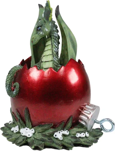 Vista 4 de Ebros Amy Brown - Figura decorativa de dragón de travesuras verdes escondidas en huevo rojo, 4.5 pulgadas de alto, fantasía, Wyrmlings and Dragons
