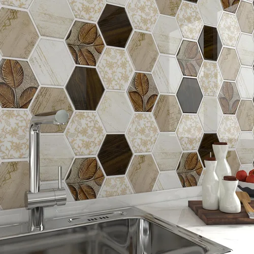 Vista 8 de FunStick Pelar y pegar contra salpicaduras para cocina hexagonal de 12 x 12 pulgadas, salpicaduras traseras para azulejos de cocina, azulejos