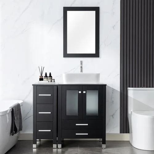 Vista 16 de LUCKWIND 36" Bathroom Vanity Combo with Sink, 24"+12.6" Width, Painted Bathroom Storage Cabinet with 5 Drawers, Including Tempered Glass Round
