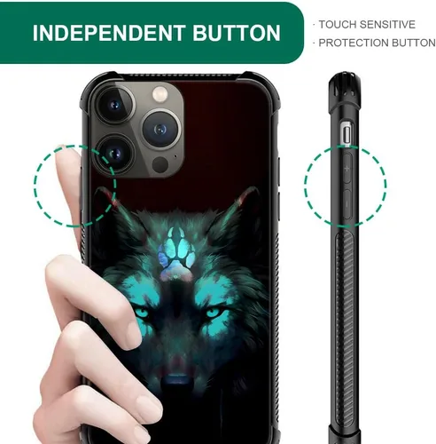 Vista 4 de CARLOCA Funda compatible con iPhone 13 Pro, diseño gráfico de identidad negra espiritual lobo, a prueba de golpes, antiarañazos, para iPhone 13 Pro