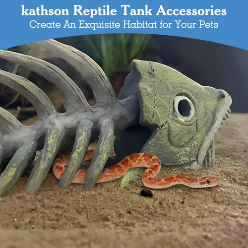 Vista 6 de kathson Decoraciones de pecera de resina, esqueleto de piraña, decoración de acuario, accesorios de tanque de reptiles, adorno de hueso de pescado