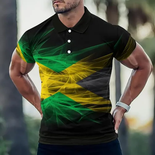 Vista 2 de BAIKUTOUAN Jamaica Flag - Polos de manga corta para hombre