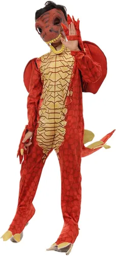 Vista 3 de Hqroidd Disfraz de dinosaurio, máscara de miedo, 2 piezas, overol de dragón, alas de cola, conjunto completo de Halloween