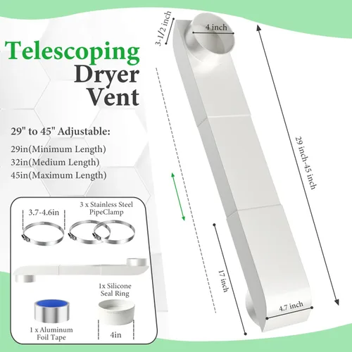 Vista 2 de Periscope Dryer Vent - 304 Steel, 29-45" Telescoping Duct 4