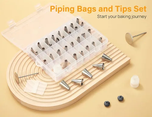 Vista 6 de Kootek Juego de 42 bolsas de pastelería y puntas, kits de suministros de decoración de pasteles para hornear con 36 puntas de glaseado numeradas, 2