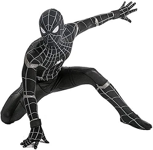 Vista 4 de EOILFM Disfraz de superhéroe de Halloween para hombre, cosplay, traje negro, enterizo Zentai para juegos de simulación para niños y adultos