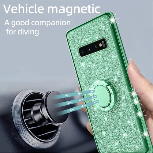 Vista 6 de Funda para S10 Plus, Galaxy S10 Plus para mujer, con purpurina, cristal suave, transparente, TPU de lujo, bonita funda protectora con correa de pie