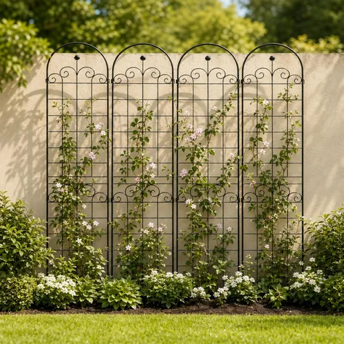 Vista 35 de Paquete de 2 enrejados de jardín de metal para plantas trepadoras, 71 pulgadas de alto, color blanco crema, valla de jardín, enrejado a prueba