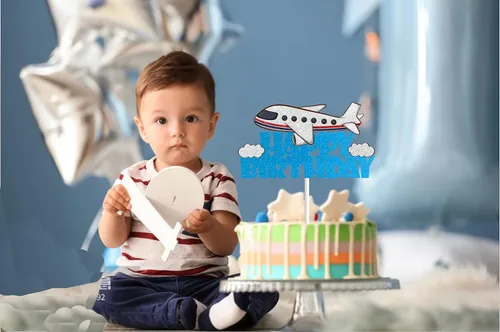 Vista 3 de Decoración de pastel de avión para niños y niñas, baby shower, avión, decoración de fiesta de feliz cumpleaños, moscas del tiempo, suministros