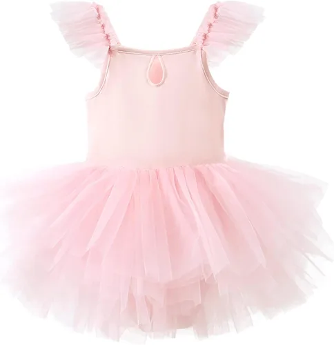 Vista 2 de Tutu.kk Vestidos tutú de baile para niñas, con mangas con volantes Rosa ballet