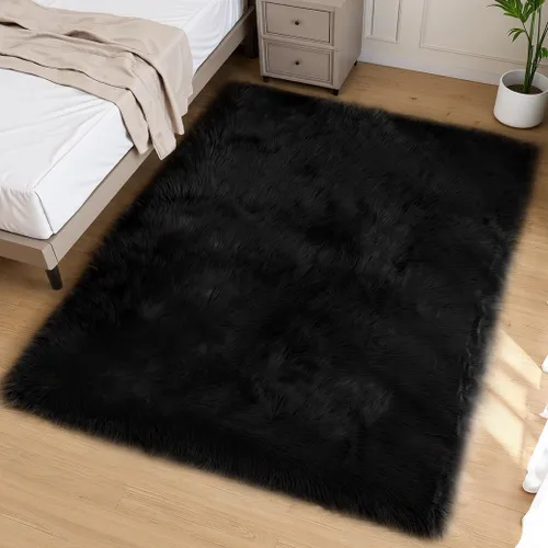 Vista 74 de Goolela Alfombra esponjosa de piel sintética para dormitorio, color marrón claro beige, 2 x 3 pies, alfombra de piel de oveja peluda y difusa