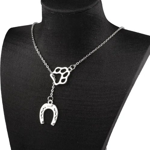 Vista 2 de FAADBUK Regalo para amantes de los perros, joyería de caballo, colgante de herradura, colgante de pata de perro, collar Lariat Y para niña
