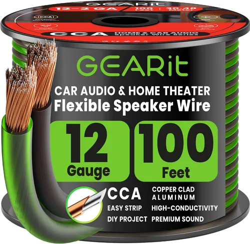 Vista 15 de GEARit Cable de altavoz de calibre 12, cable de altavoz de 20 pies para audio de automóvil, cine en casa, CCA (negro) Cable de altavoz negro