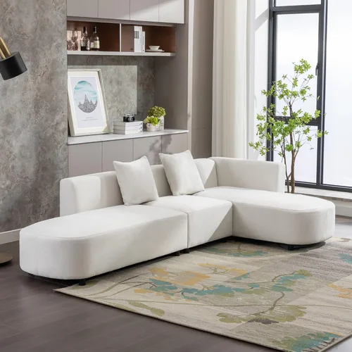 Vista 3 de Sofá tapizado de estilo moderno en forma de L con 2 almohadas, sofá de felpilla de lujo, ideal para sala de estar u oficina (beige #chenilla)