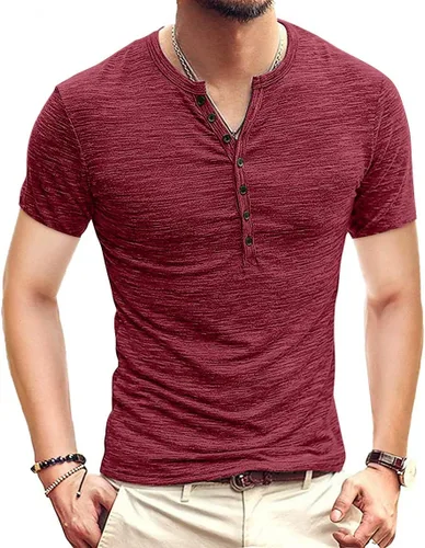 Vista 20 de KUYIGO Camisas Henley para hombre, estilo casual, ajustadas, básicas, de A01 Negro Puro