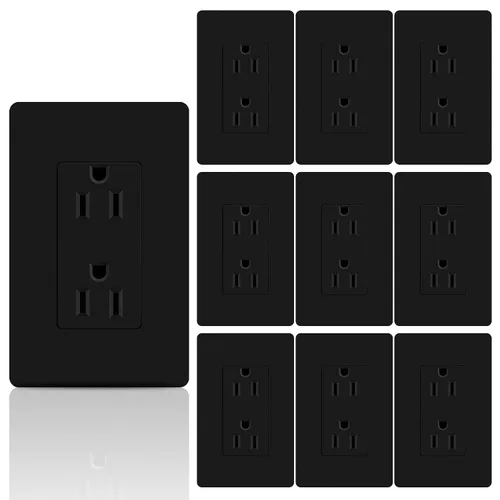 Vista 15 de ThunderWay Toma de corriente decoradora con placa de pared, toma eléctrica no resistente a manipulaciones, 15 amperios/125 V, autoconectada