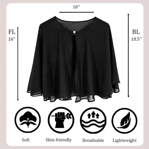 Vista 7 de Ciormis Chiffon Capelets Cape Soft Shrug Shawl Wrap for Women Wedding Evening Dress Cover Up