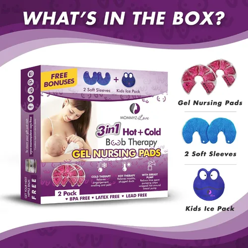 Vista 4 de Mommyz Love Almohadillas de lactancia de gel para lactancia materna – Almohadillas de gel para lactancia materna de terapia caliente y fría