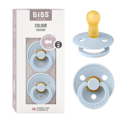 Vista 142 de BIBS - Paquete de 2 chupetes para bebés, goma natural libre de bisfenol A, hechos en Dinamarca, colección Colour, para bebés de 18+ meses, azul bebé