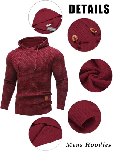 Vista 5 de COOFANDY Sudadera con capucha para hombre, casual, de manga larga, con cordón, de punto gofre, ajustada