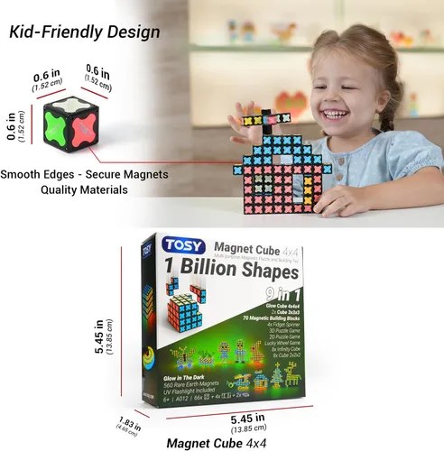 Vista 10 de TOSY Cubo Magnético 4x4 - 70 Bloques, 560 Imanes, Multiuso: Bloques de Construcción Creativos, Fidget Spinner Transformable, Rompecabezas/Cubo Cubo