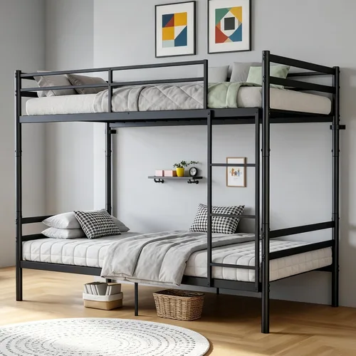 Vista 3 de Bellemave Convertible Twin Over Twin Metal Bunk Bed Frame, Heavy Duty Bunk Bed with Guardrails & Ladder for Kids Teens Adults, Black