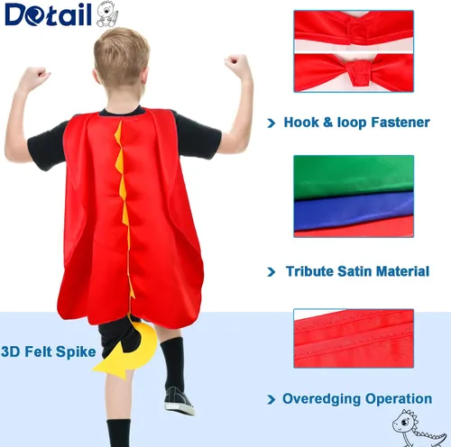 Vista 6 de iROLEWIN Kids-Dragon Costume-Dinosaur-Capes and Masks for Boys-Girls 6 Set Toddlers Dino Dress-up as Party-Favors Supplies