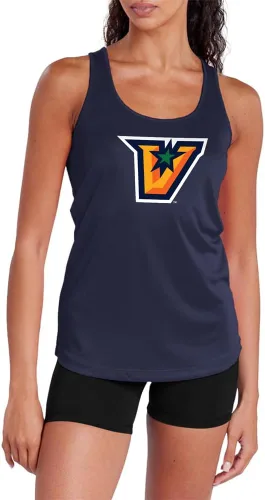 Vista 475 de Camiseta deportiva sin mangas oficial de NCAA Collegiate para mujer, con espalda cruzada, colección con logotipo primario