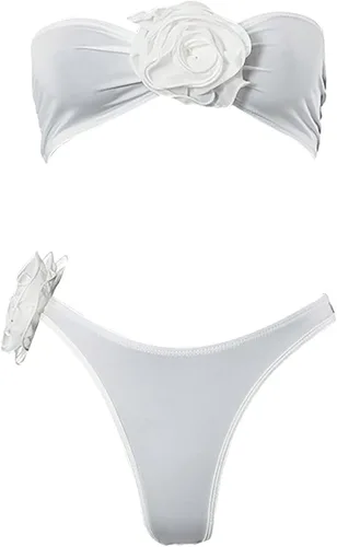 Vista 3 de Traje de baño de bikini para mujer, color sólido, parte superior de bikini con nudo, traje de baño para mujer