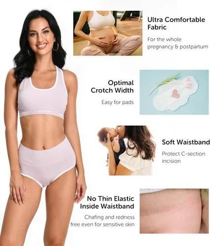 Vista 3 de Comfneat Paquete de 4 calzoncillos de cintura alta para mujer, de cobertura completa, ropa interior elástica de algodón y elastano