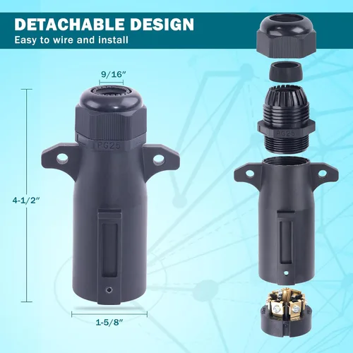 Vista 2 de CheeMuii 2 PCS Enchufe de remolque de 7 pines con sello impermeable, resistente, 7 vías redondas, estilo RV, conector de remolque de 7 puntos