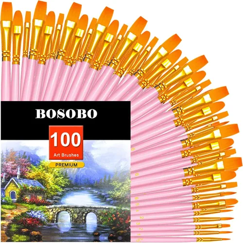 Vista 35 de BOSOBO Juego de pinceles de pintura, 10 pinceles de punta redonda puntiaguda, pinceles de nailon para artistas de cabello acrílico, acuarela