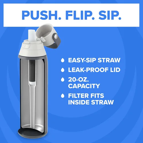 Vista 2 de Botella de agua de acero inoxidable Brita Premium con filtro, sin BPA, reutilizable, aislada, reemplaza 300 botellas de agua de plástico, el filtro