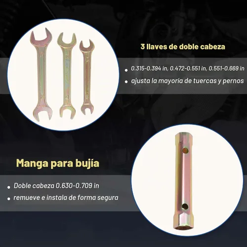 Vista 5 de Kit de herramientas de reparación de motocicleta de 8 piezas, alicates de bujía, llave hexagonal M6, destornillador de doble extremo, llave de doble