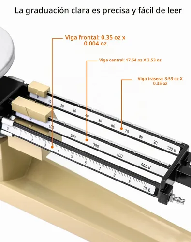 Vista 4 de QWORK Triple Beam, balanza mecánica de 3 pesas, 2610 g/0.1 g Juego de peso analítico de laboratorio, balanza de triple haz con perilla de ajuste a