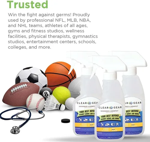 Vista 5 de Clear Gear Limpiador desinfectante y desodorante para equipos deportivos, gimnasios y centros de fitness - Registrado por la EPA, grado
