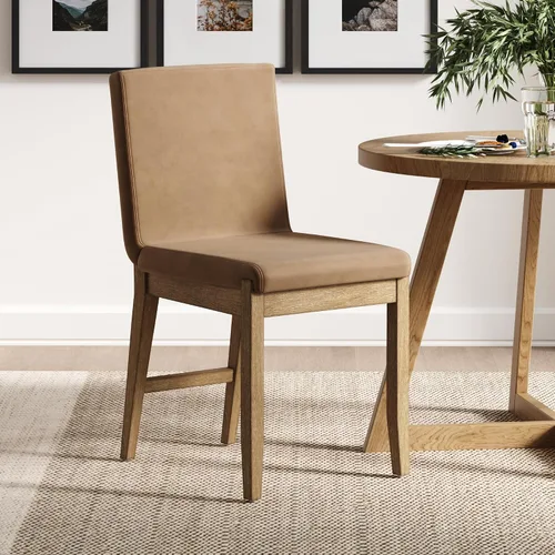 Vista 24 de Nathan James Gracie - Silla de comedor moderna con cojín, silla de comedor tapizada con marco de madera maciza, color marrón claro, juego de 2